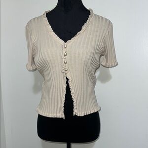 HYFVE Cream Ribbed Button-Up Top